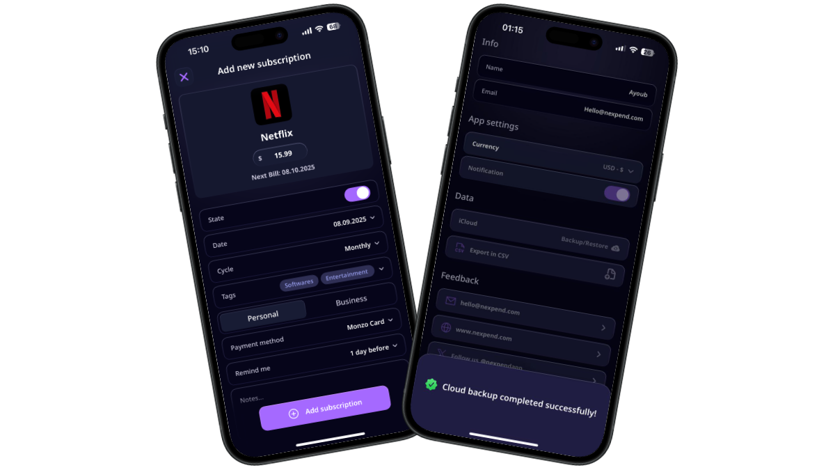 Adding a Netflix subscription and app settings with iCloud backup